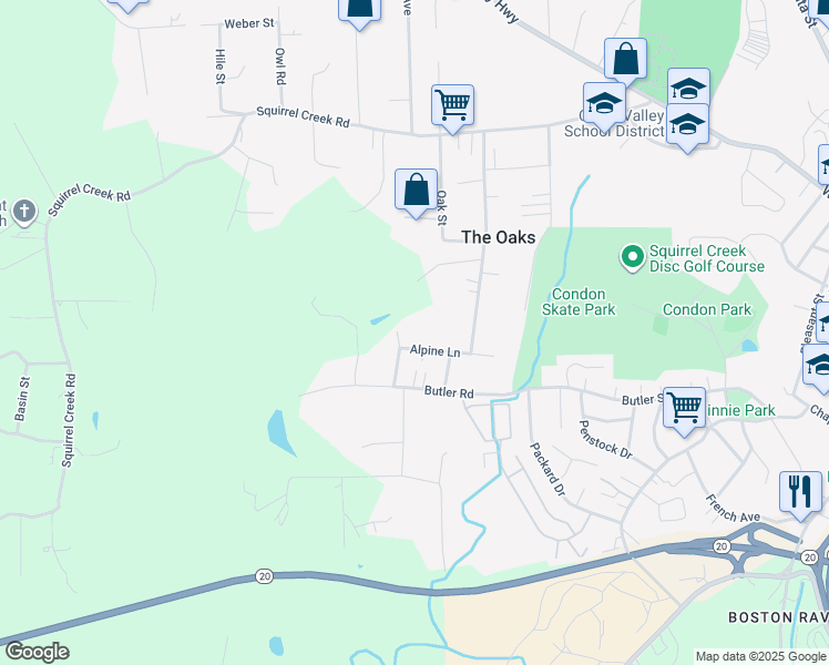 map of restaurants, bars, coffee shops, grocery stores, and more near 11325 Alpine Lane in Grass Valley