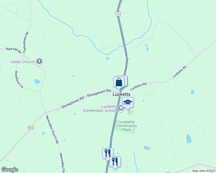 map of restaurants, bars, coffee shops, grocery stores, and more near 42380 Stumptown Road in Leesburg