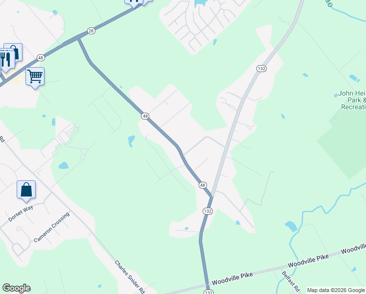 map of restaurants, bars, coffee shops, grocery stores, and more near 6534 Ohio 48 in Goshen