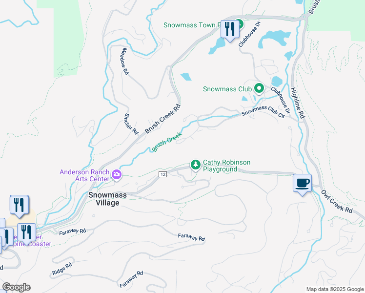 map of restaurants, bars, coffee shops, grocery stores, and more near Owl Creek Trail in Aspen