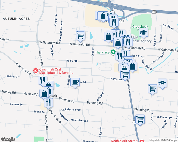 map of restaurants, bars, coffee shops, grocery stores, and more near 3334 Harry Lee Lane in Cincinnati