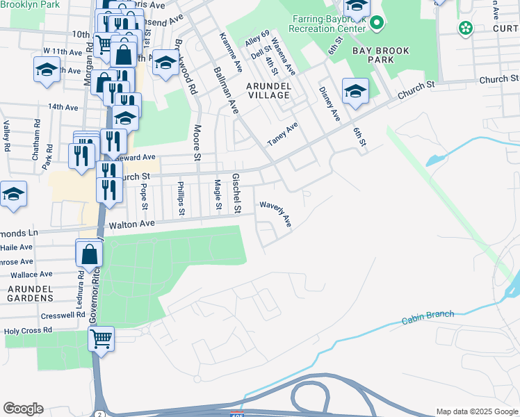 map of restaurants, bars, coffee shops, grocery stores, and more near 5713 Redmond Street in Baltimore
