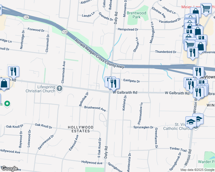 map of restaurants, bars, coffee shops, grocery stores, and more near in Cincinnati