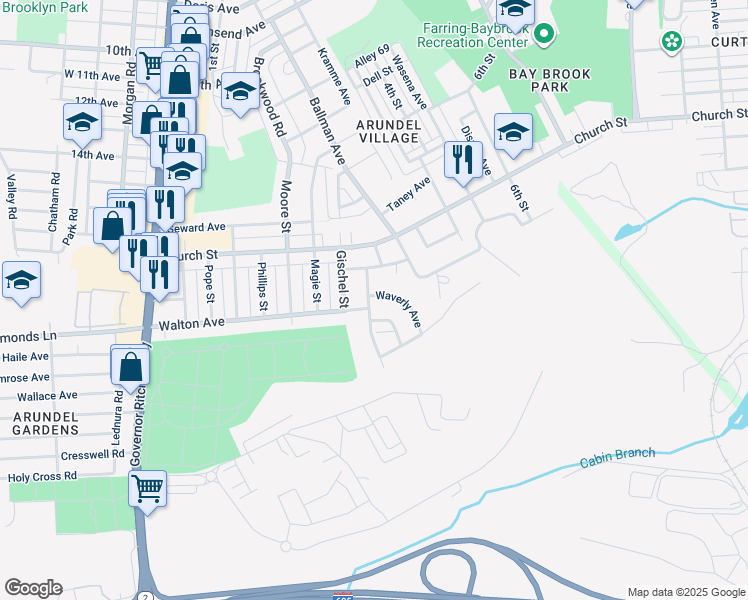 map of restaurants, bars, coffee shops, grocery stores, and more near 5713 Redmond Street in Baltimore