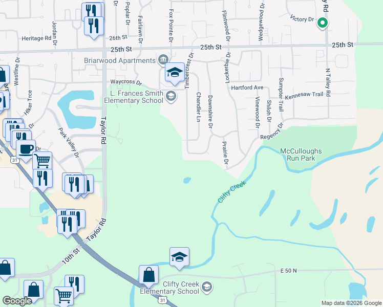 map of restaurants, bars, coffee shops, grocery stores, and more near 2121 Timbercrest Dr in Columbus