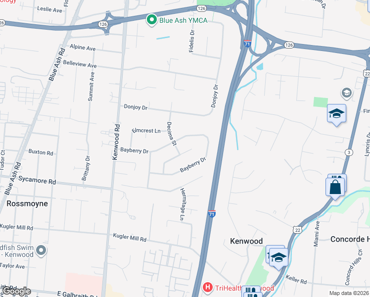 map of restaurants, bars, coffee shops, grocery stores, and more near 5615 Bayberry Drive in Cincinnati