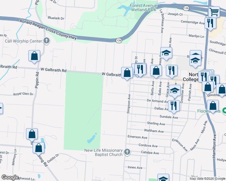 map of restaurants, bars, coffee shops, grocery stores, and more near 2021 Galbraith Road in Cincinnati