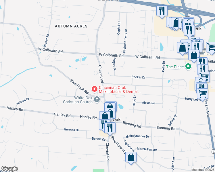 map of restaurants, bars, coffee shops, grocery stores, and more near 3492 Nandale Drive in Cincinnati