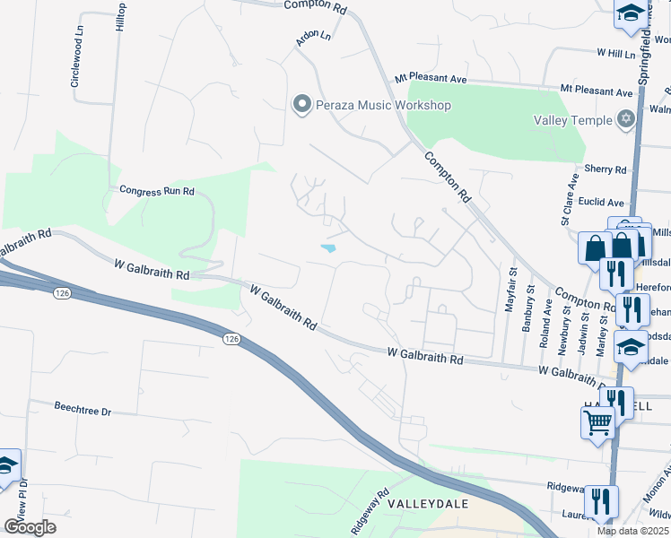 map of restaurants, bars, coffee shops, grocery stores, and more near 900 Evergreen Ridge Drive in Cincinnati