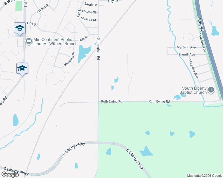map of restaurants, bars, coffee shops, grocery stores, and more near 1945 Birmingham Road in Liberty