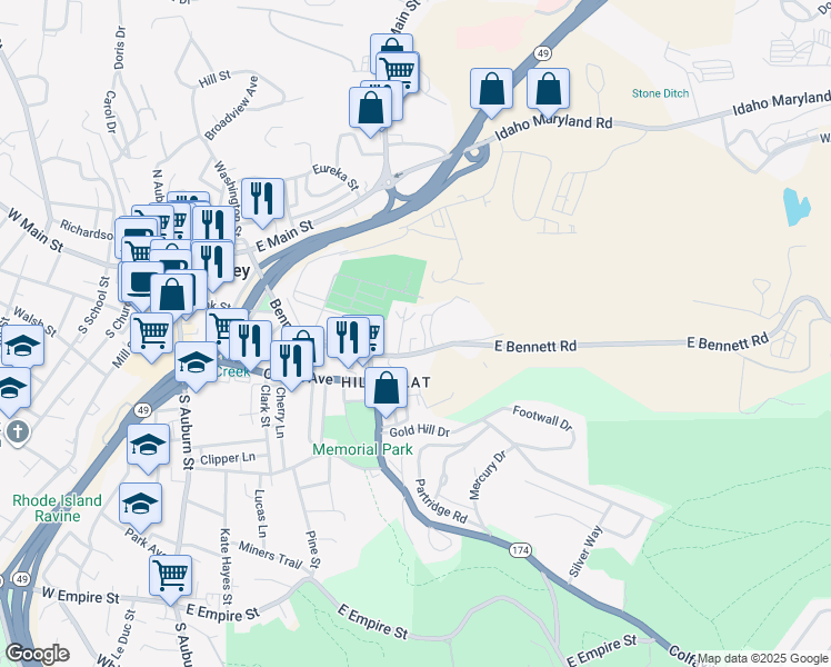 map of restaurants, bars, coffee shops, grocery stores, and more near 331 Northstar Place in Grass Valley