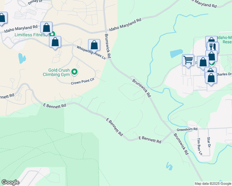 map of restaurants, bars, coffee shops, grocery stores, and more near 11609 Brunswick Pines Road in Grass Valley