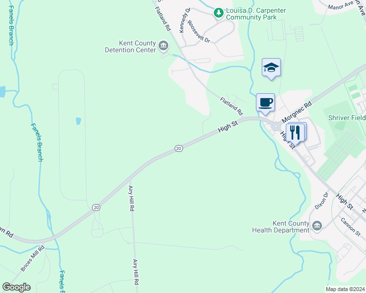 map of restaurants, bars, coffee shops, grocery stores, and more near 25379 Chestertown Road in Chestertown