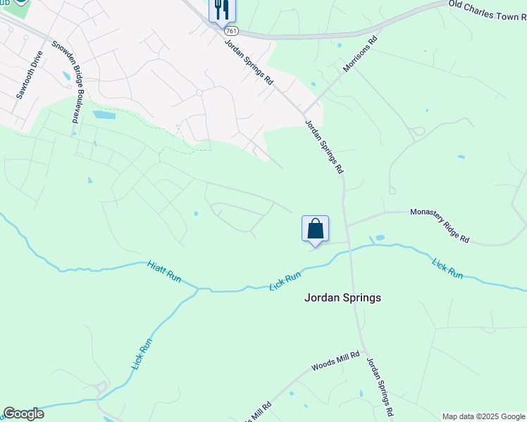 map of restaurants, bars, coffee shops, grocery stores, and more near 131 Interlace Way in Stephenson