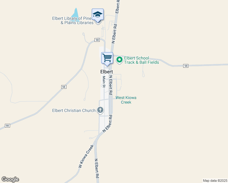 map of restaurants, bars, coffee shops, grocery stores, and more near 24070 North Elbert Road in Elbert