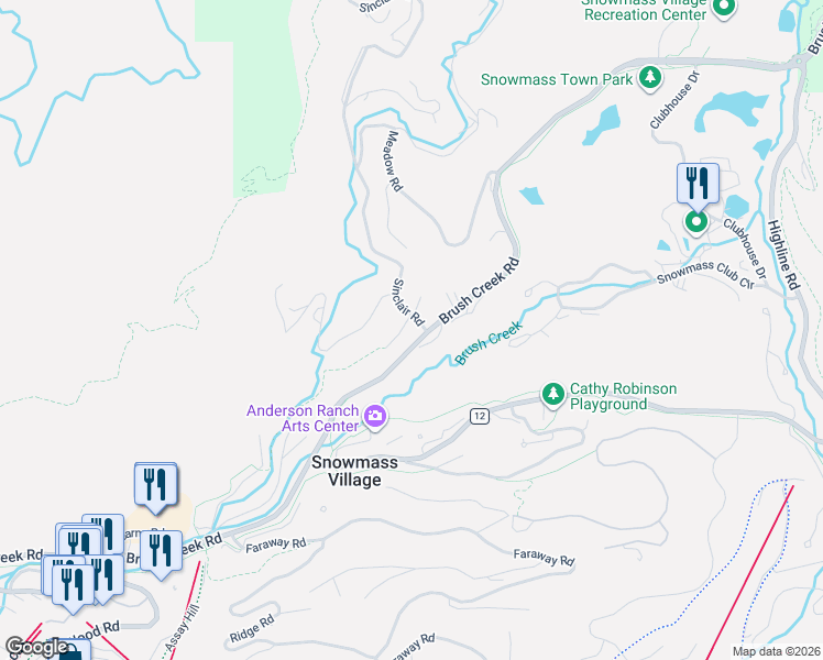 map of restaurants, bars, coffee shops, grocery stores, and more near 94 Sinclair Road in Snowmass Village