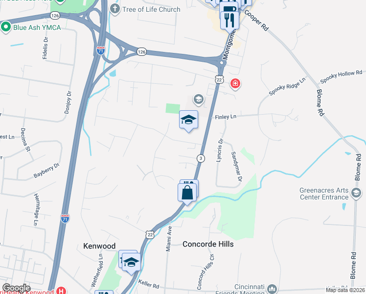 map of restaurants, bars, coffee shops, grocery stores, and more near 7741 Glenover Drive in Cincinnati