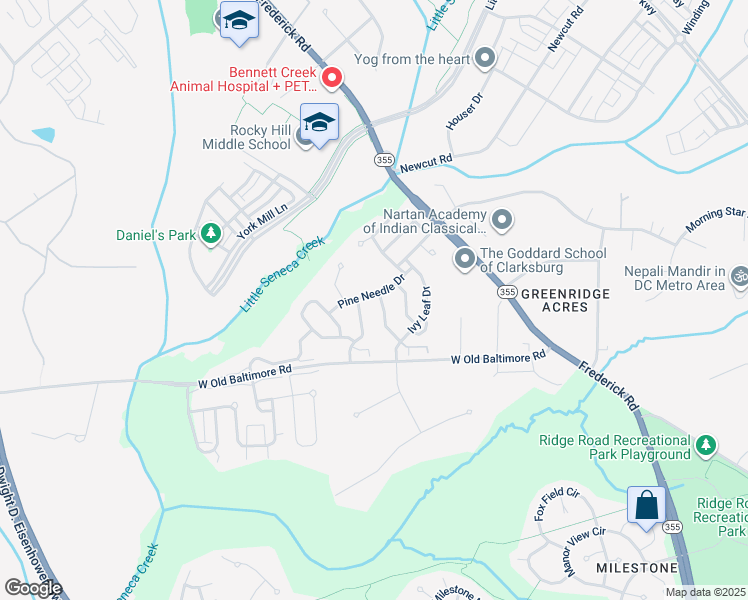 map of restaurants, bars, coffee shops, grocery stores, and more near 22016 White Trellis Lane in Boyds