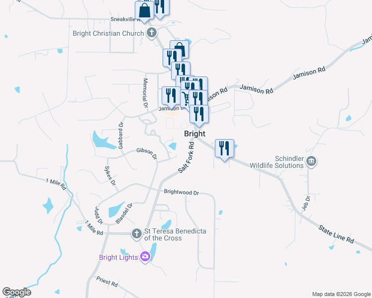 map of restaurants, bars, coffee shops, grocery stores, and more near 23943 Salt Fork Road in Lawrenceburg