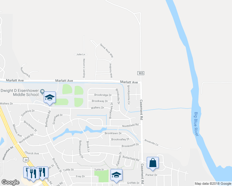 map of restaurants, bars, coffee shops, grocery stores, and more near 300 Brookridge Drive in Manhattan