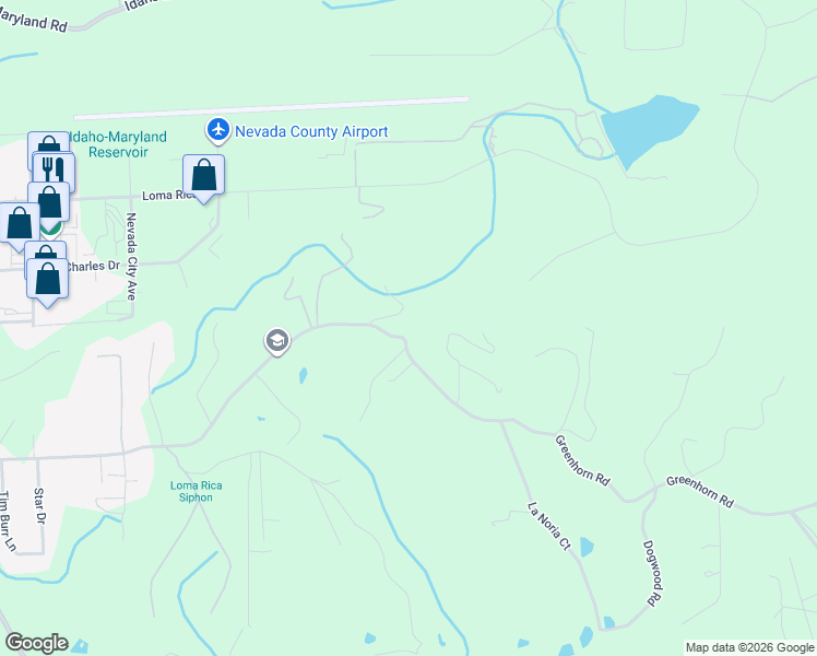 map of restaurants, bars, coffee shops, grocery stores, and more near 13784 Greenhorn Road in Grass Valley