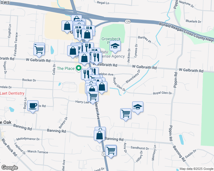 map of restaurants, bars, coffee shops, grocery stores, and more near 3011 Shadycrest Drive in Cincinnati