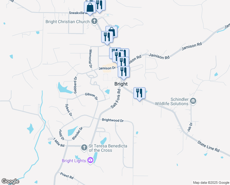 map of restaurants, bars, coffee shops, grocery stores, and more near 23943 Salt Fork Road in Lawrenceburg