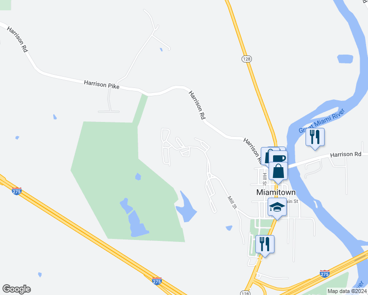 map of restaurants, bars, coffee shops, grocery stores, and more near 8202 West Mill Street in Cleves