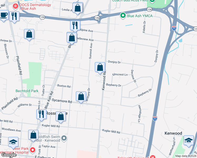 map of restaurants, bars, coffee shops, grocery stores, and more near 8783 Kenwood Road in Cincinnati