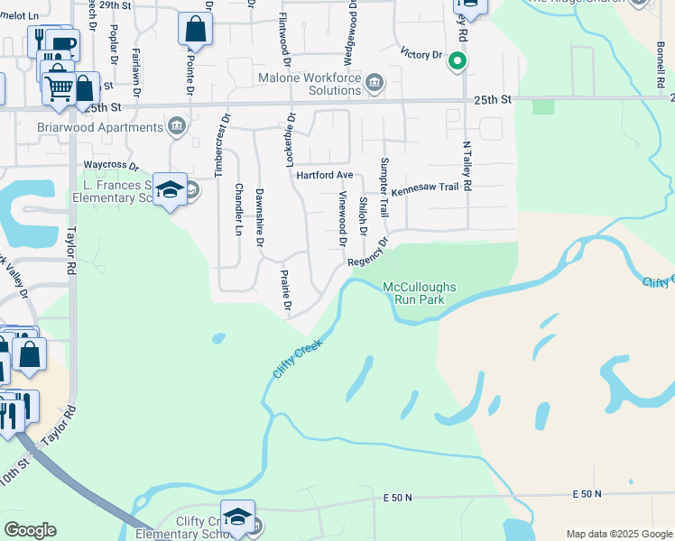 map of restaurants, bars, coffee shops, grocery stores, and more near 5261 Regency Drive in Columbus