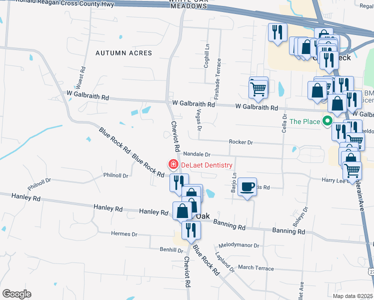 map of restaurants, bars, coffee shops, grocery stores, and more near 3492 Nandale Drive in Cincinnati