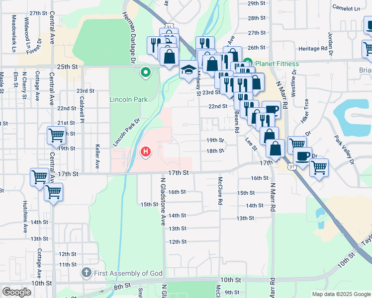 map of restaurants, bars, coffee shops, grocery stores, and more near 2640 18th Street in Columbus