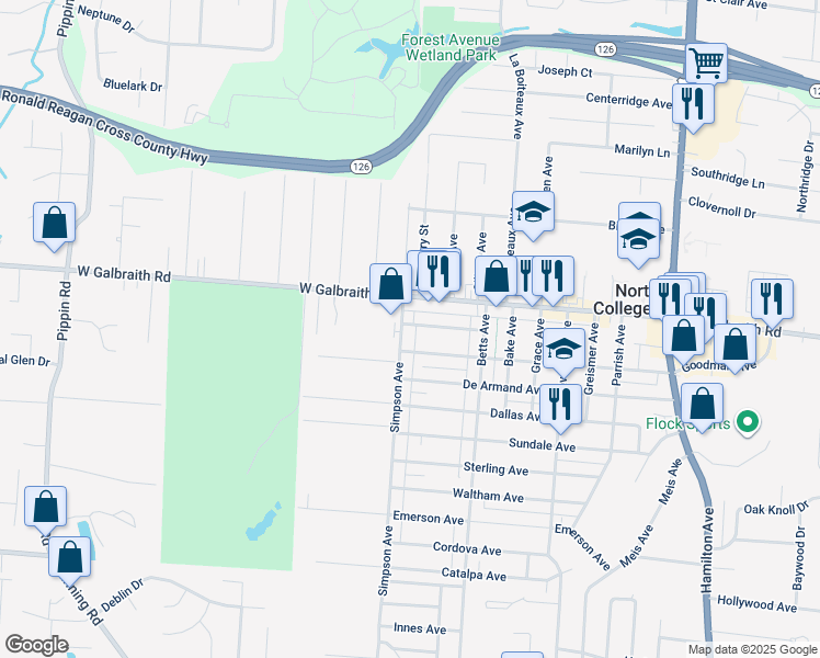 map of restaurants, bars, coffee shops, grocery stores, and more near 6830 Simpson Avenue in Cincinnati