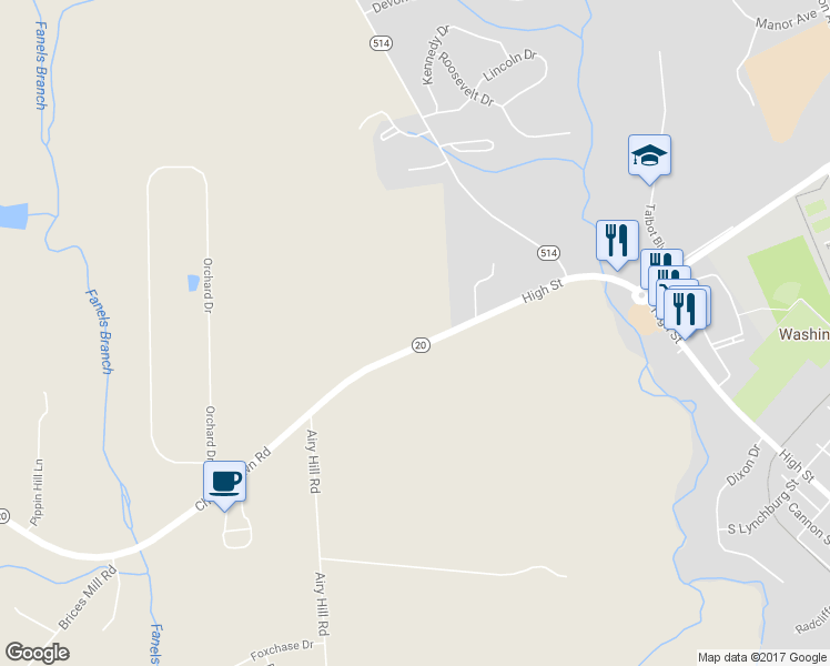 map of restaurants, bars, coffee shops, grocery stores, and more near 25290-25398 Chestertown Road in Chestertown