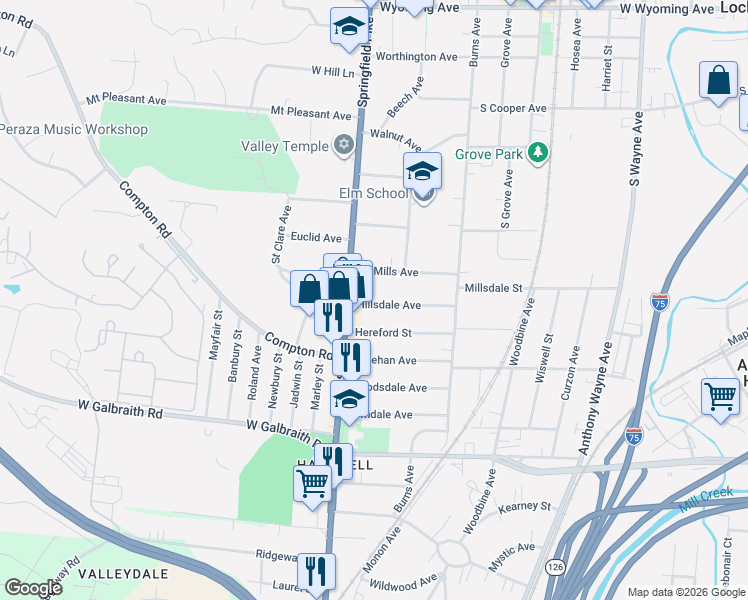 map of restaurants, bars, coffee shops, grocery stores, and more near 22 Hillsdale Avenue in Cincinnati