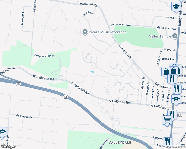 map of restaurants, bars, coffee shops, grocery stores, and more near 900-3476 Evergreen Ridge Dr in Cincinnati
