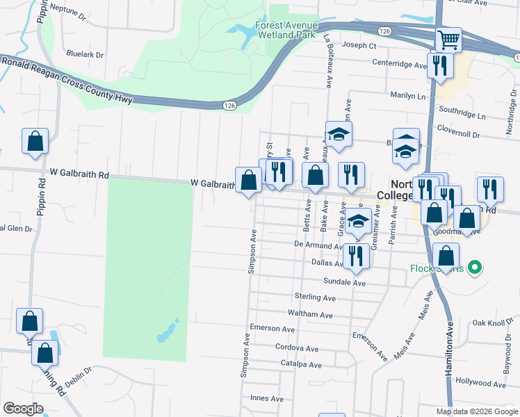 map of restaurants, bars, coffee shops, grocery stores, and more near 6830 Simpson Avenue in Cincinnati