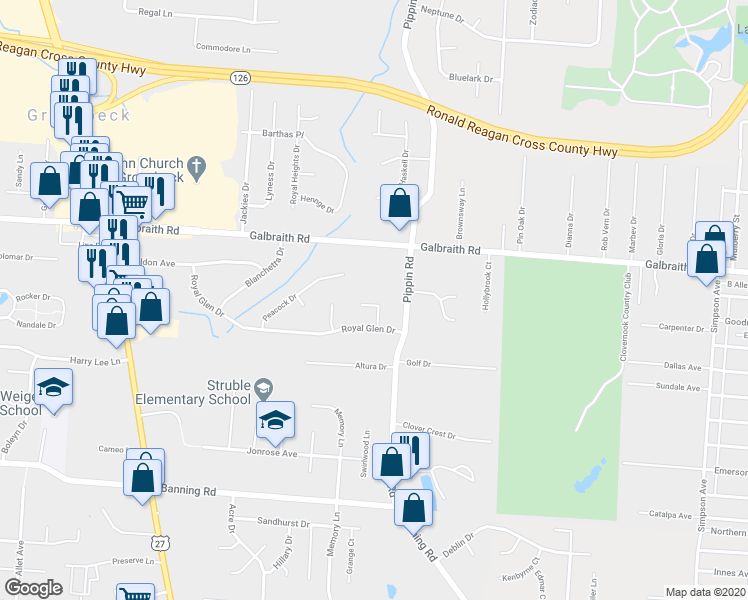 map of restaurants, bars, coffee shops, grocery stores, and more near 7874 Sequoia Court in Cincinnati