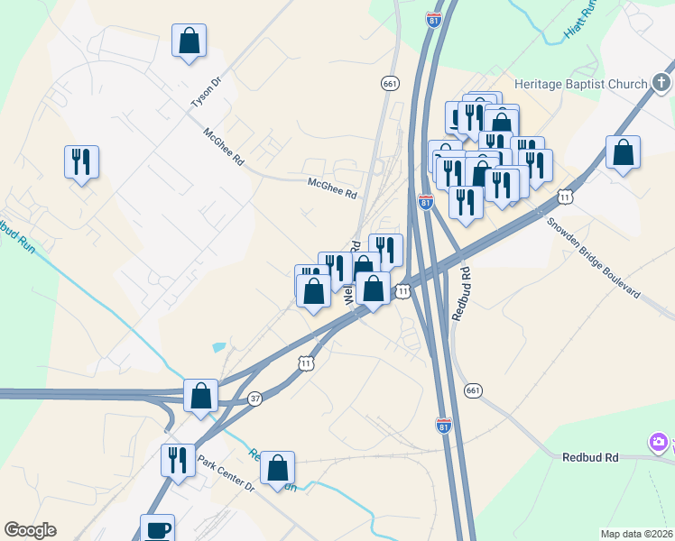 map of restaurants, bars, coffee shops, grocery stores, and more near 153 Welltown Road in Winchester