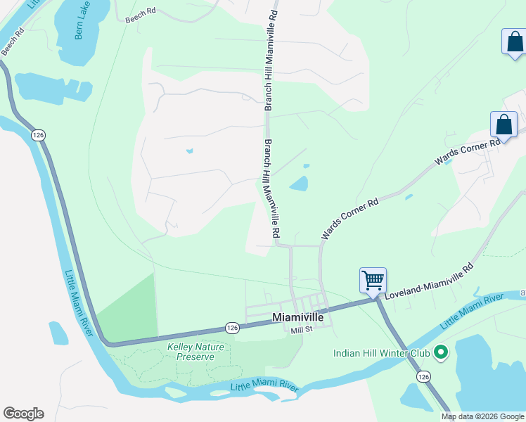 map of restaurants, bars, coffee shops, grocery stores, and more near 6169 Branch Hill Miamiville Road in Loveland