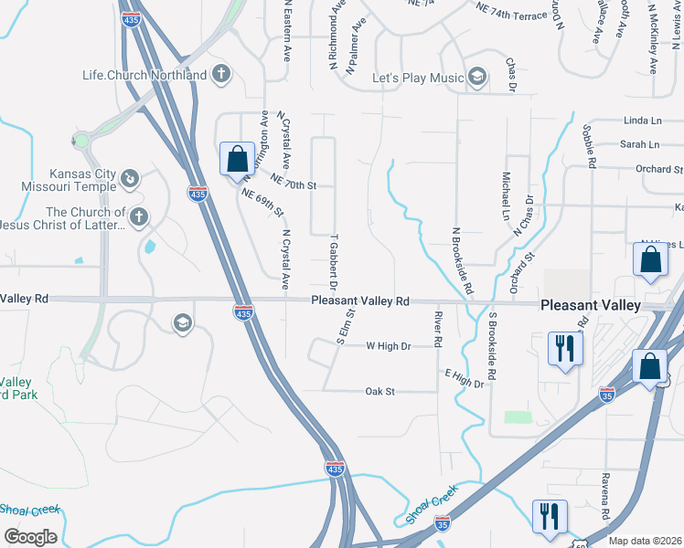 map of restaurants, bars, coffee shops, grocery stores, and more near 6809 T Gabbert Drive in Pleasant Valley