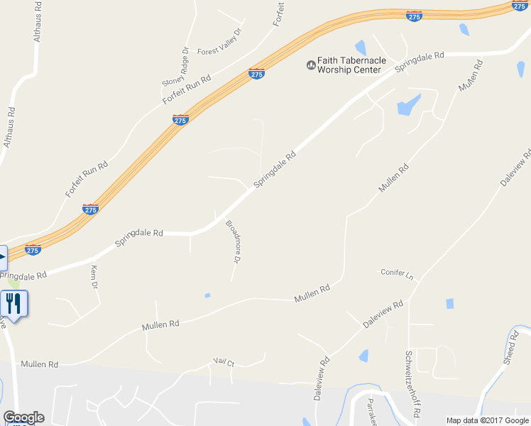 map of restaurants, bars, coffee shops, grocery stores, and more near 6567 Springdale Road in Cincinnati