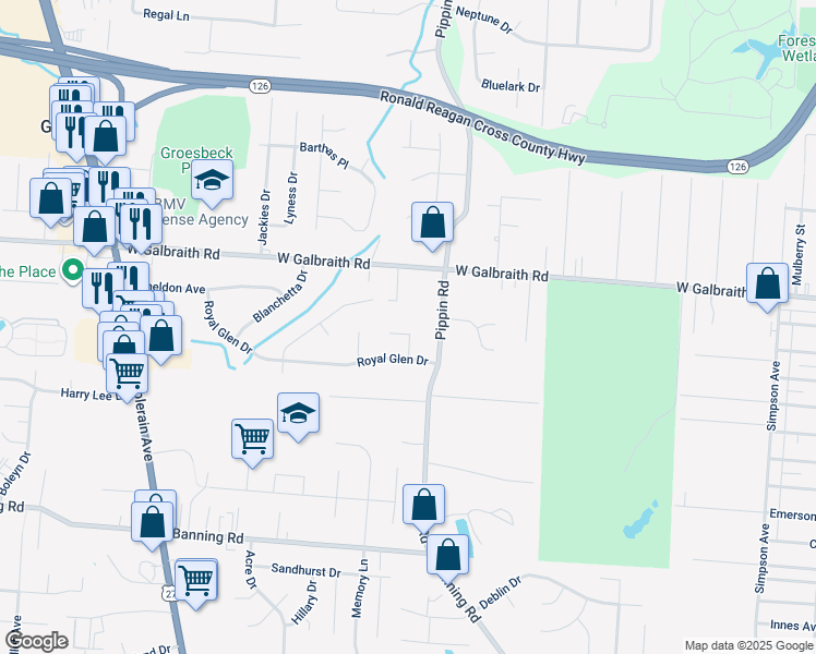 map of restaurants, bars, coffee shops, grocery stores, and more near 7874 Sequoia Court in Cincinnati