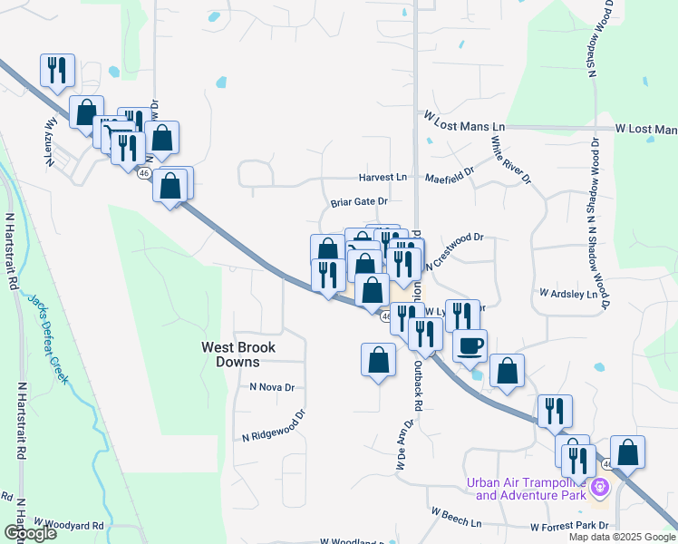 map of restaurants, bars, coffee shops, grocery stores, and more near 4776 North Briar Gate Drive in Bloomington