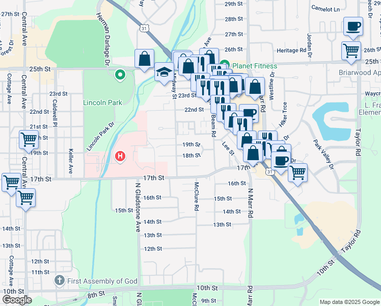 map of restaurants, bars, coffee shops, grocery stores, and more near 2790 18th Street in Columbus