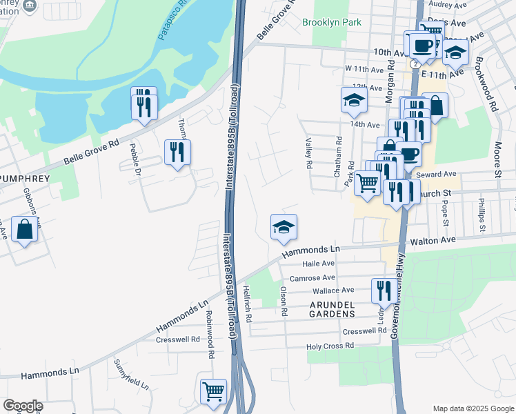 map of restaurants, bars, coffee shops, grocery stores, and more near 30 Washington Avenue in Brooklyn Park