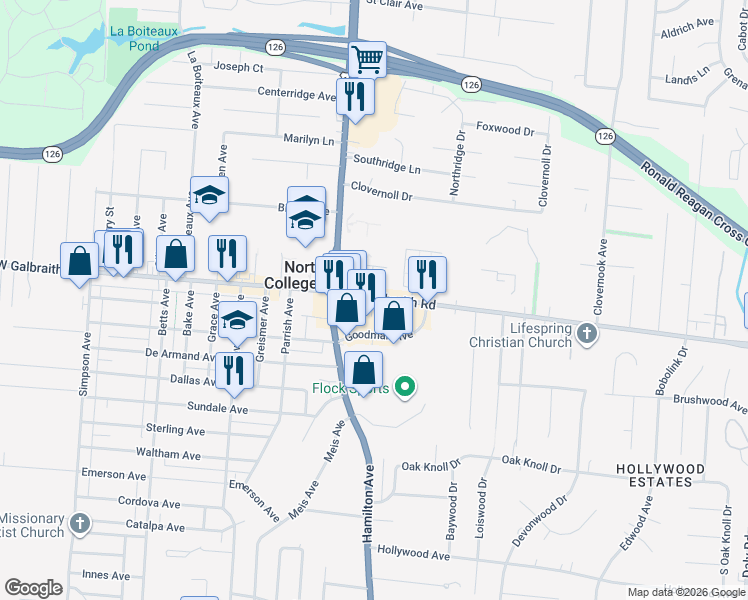 map of restaurants, bars, coffee shops, grocery stores, and more near 1577 West Galbraith Road in Cincinnati