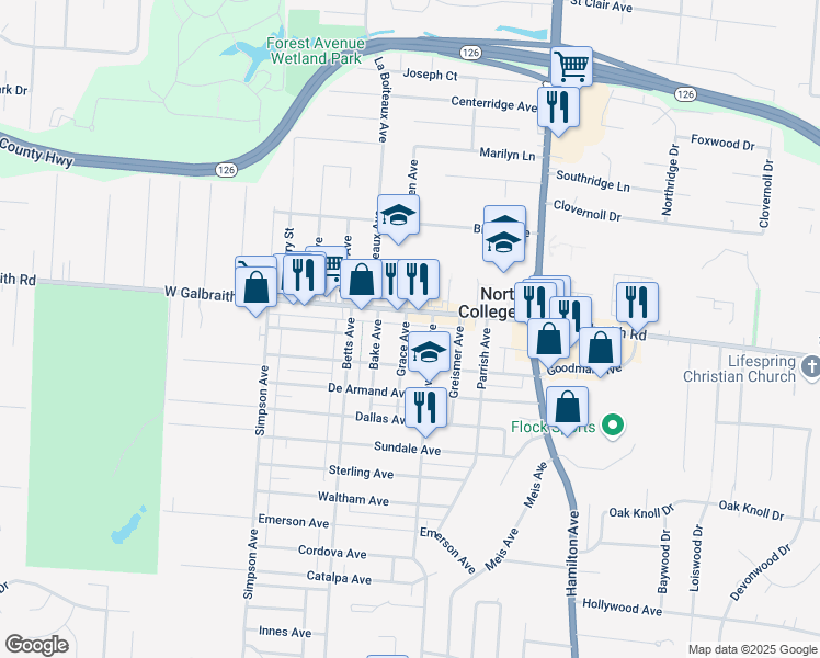 map of restaurants, bars, coffee shops, grocery stores, and more near 6839 Grace Avenue in Cincinnati