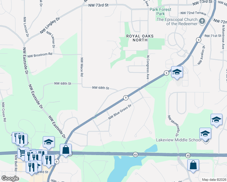 map of restaurants, bars, coffee shops, grocery stores, and more near 7922 Northwest Cadwallader Road in Kansas City