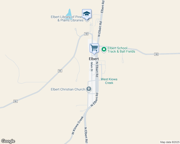 map of restaurants, bars, coffee shops, grocery stores, and more near 24063 Main Street in Elbert